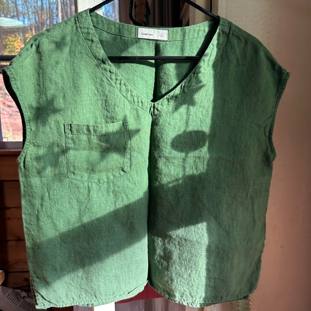 Green Linen Boxy Blouse by Grae Cove